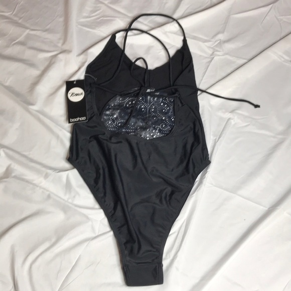 BOOHOO Laser Cut Cross Back Swimsuit Black 6 - Picture 5 of 7